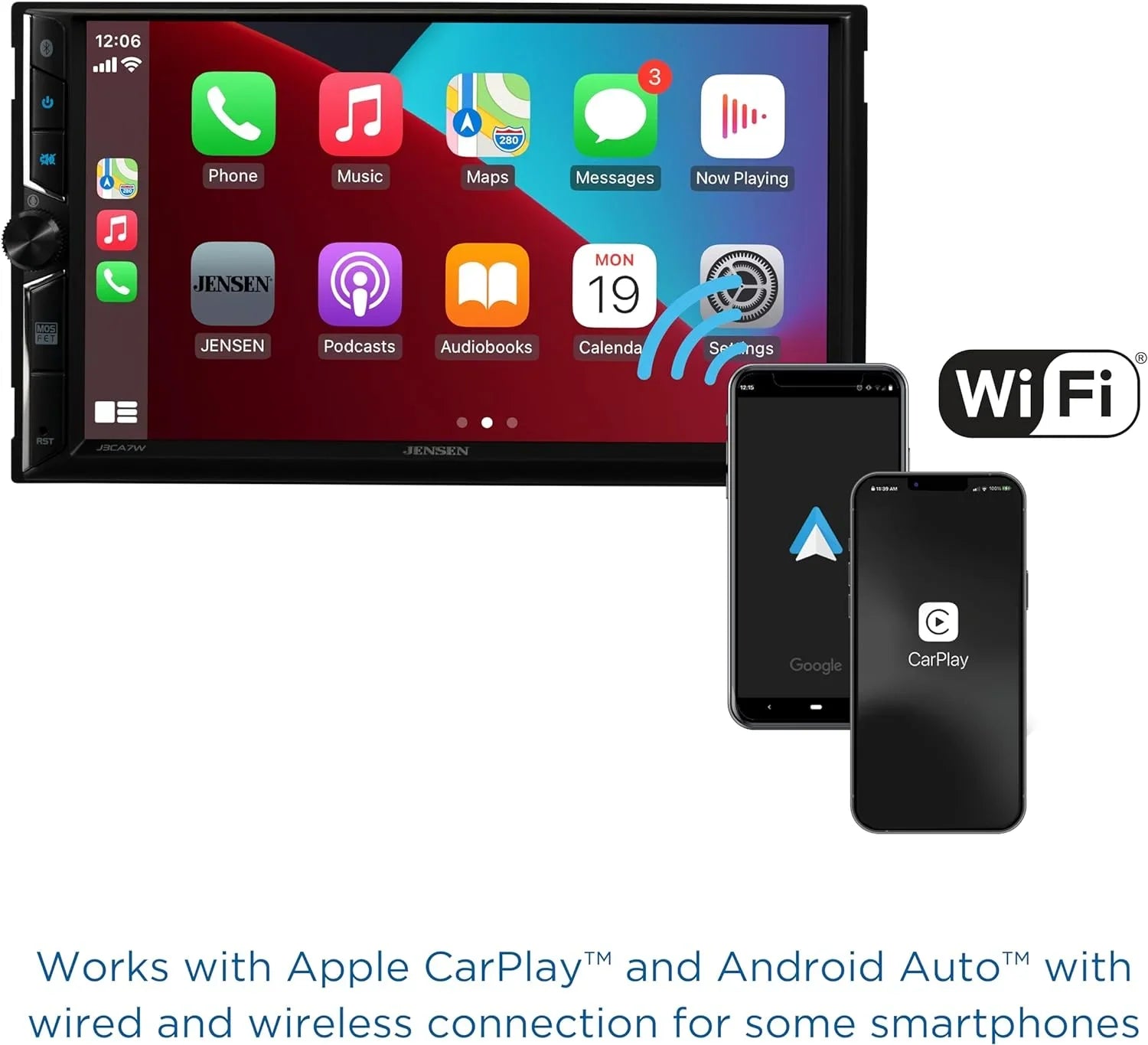 Double Certified Wireless, Android New Radio, Apple Stereo 7-inch Auto, CarPlay Car J3CA7W Wired DIN or Jensen