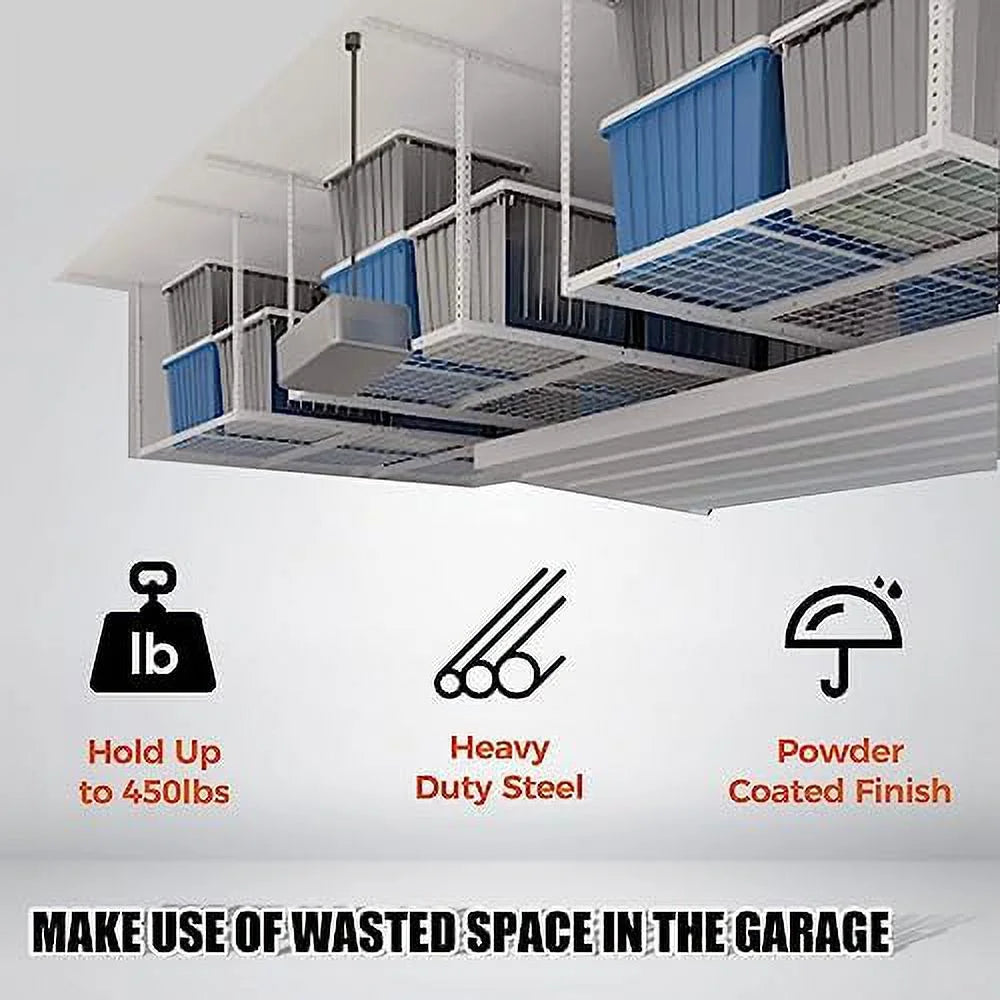 White 3X6 Ceiling Organization Adjustable Overhead Racks Ceiling Shelf Garage Storage Storage Garage Rack Mounted