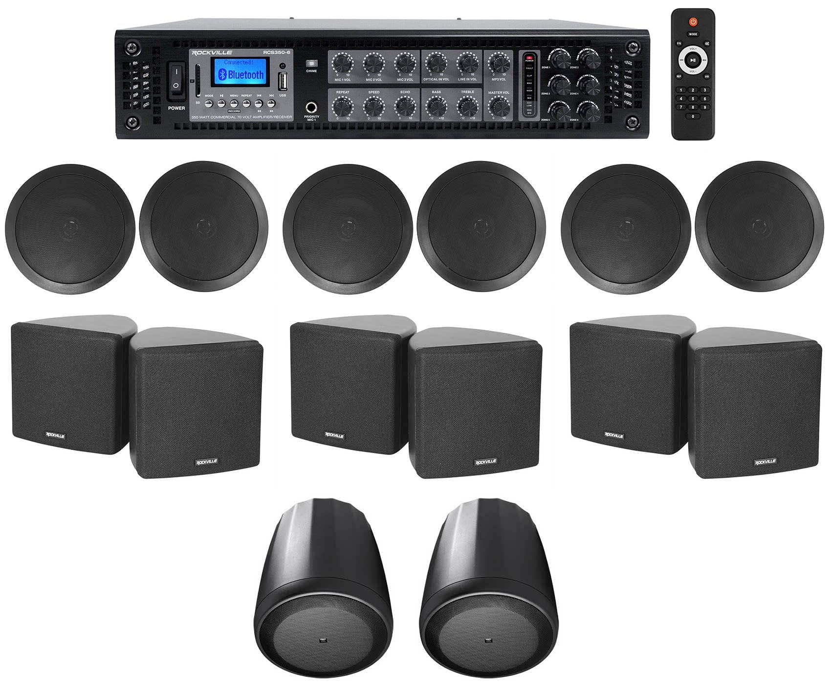 Speakers Home Cube+(2) Black Receiver+(6) 6-Zone 3.5" Pendant+Ceiling Audio JBL
