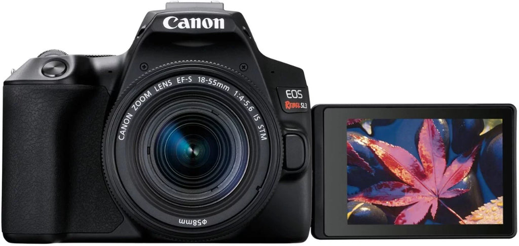 SL3 Rebel EF-S STM Canon with EOS Lens, Bundle Flash, DSLR 32GB and Case, 18-55mm Memory, Accessory