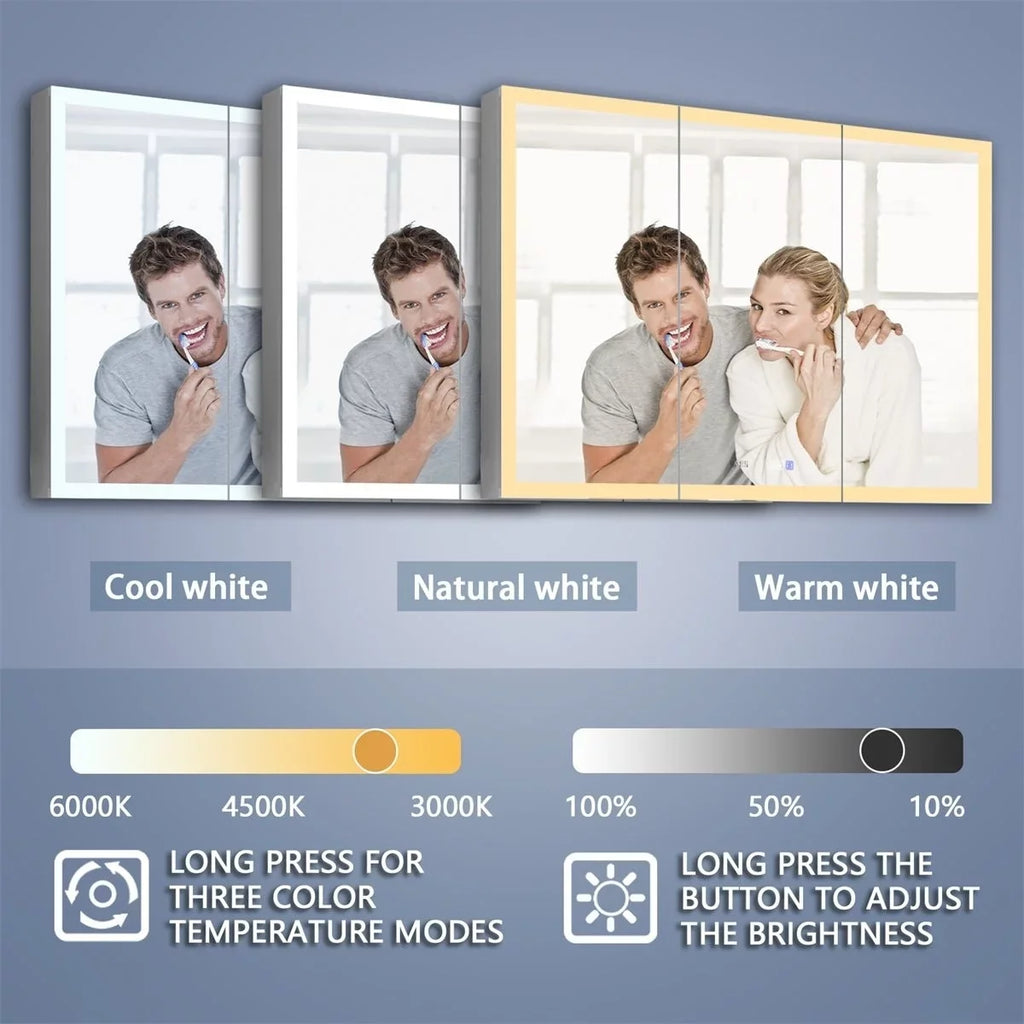 H W 36" mirrors Clock and Recessed Led Lighted Medicine with x or 48" Rim Surface Cabinet