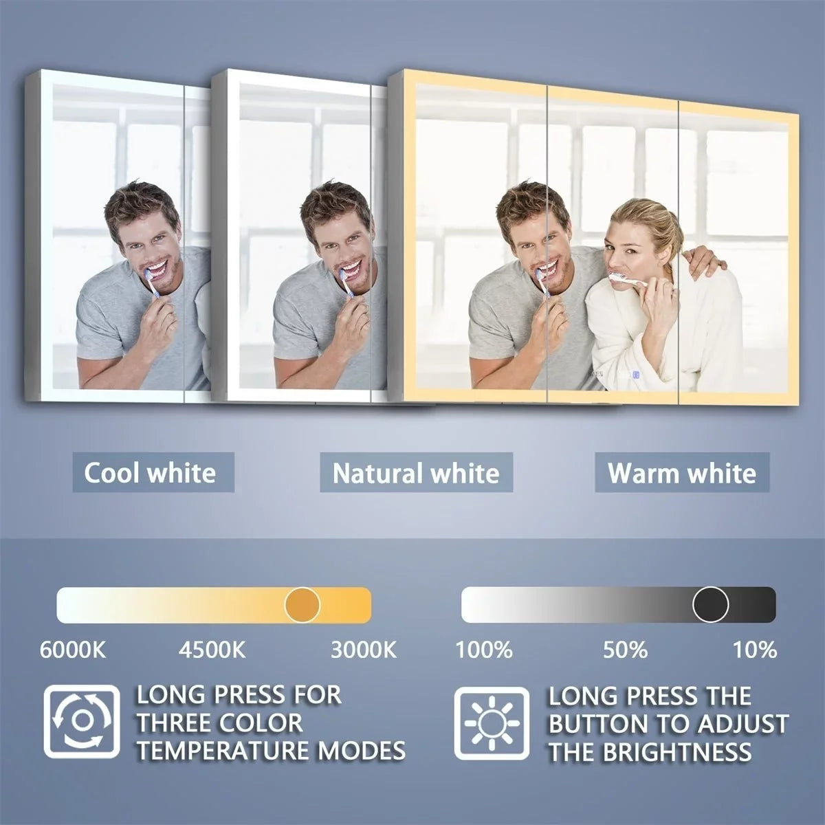 H W 36" mirrors Clock and Recessed Led Lighted Medicine with x or 48" Rim Surface Cabinet