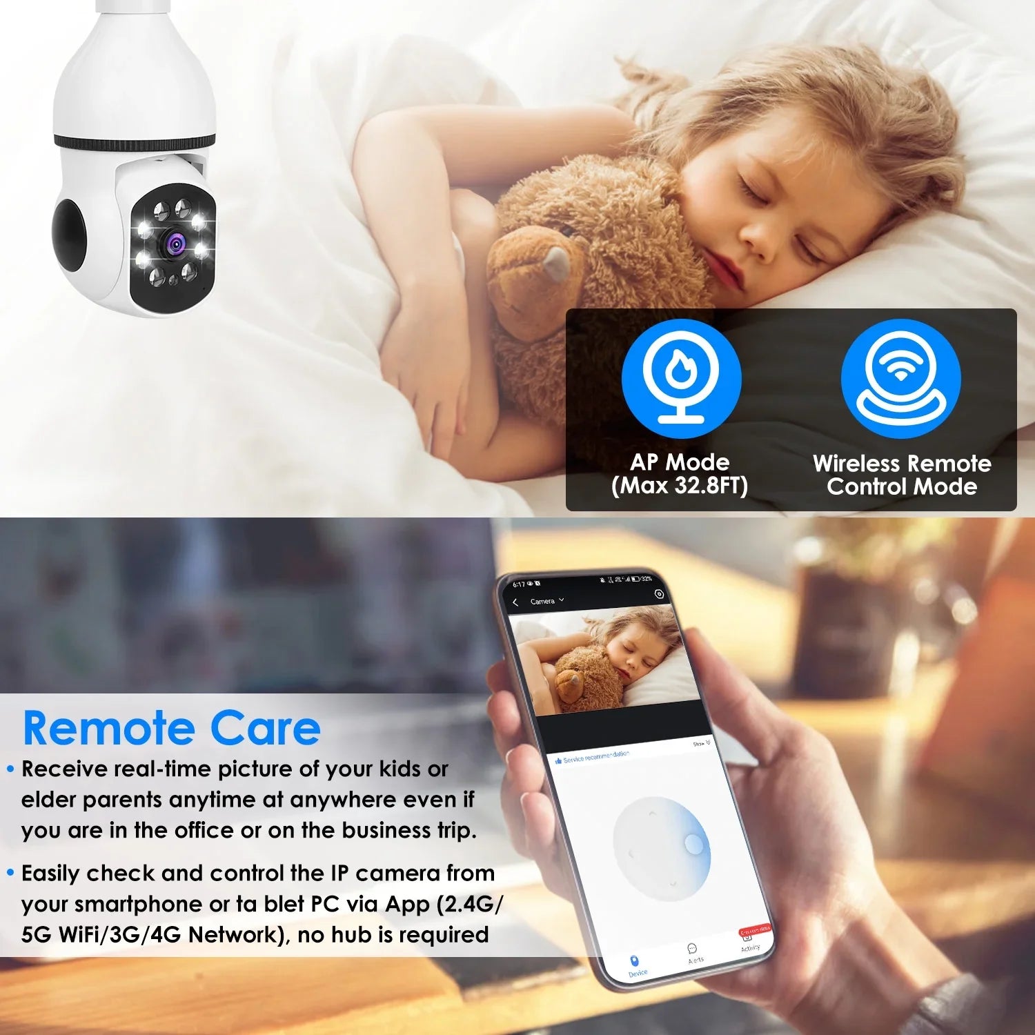 Panoramic Bulb E27 iMounTEK Surveillance Audio APP Control Camera Motion Night 1080P Vision Two-Way FHD Alarm Security Tracking Electric Camera WiFi 360 Degree Wireless