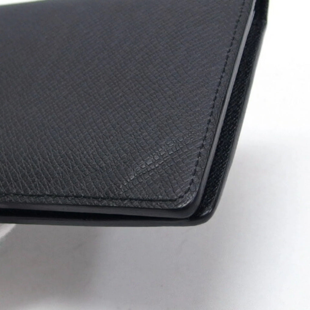 Vuitton Bifold Black Louis Wallet Billfold Pre-Owned (Good) Taiga Long