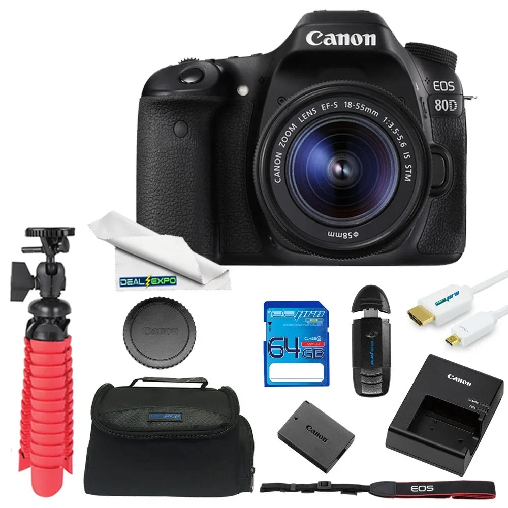 Kit 80D Lens Canon + DSLR EOS with Essentials Expo 18-55mm Camera 64GB