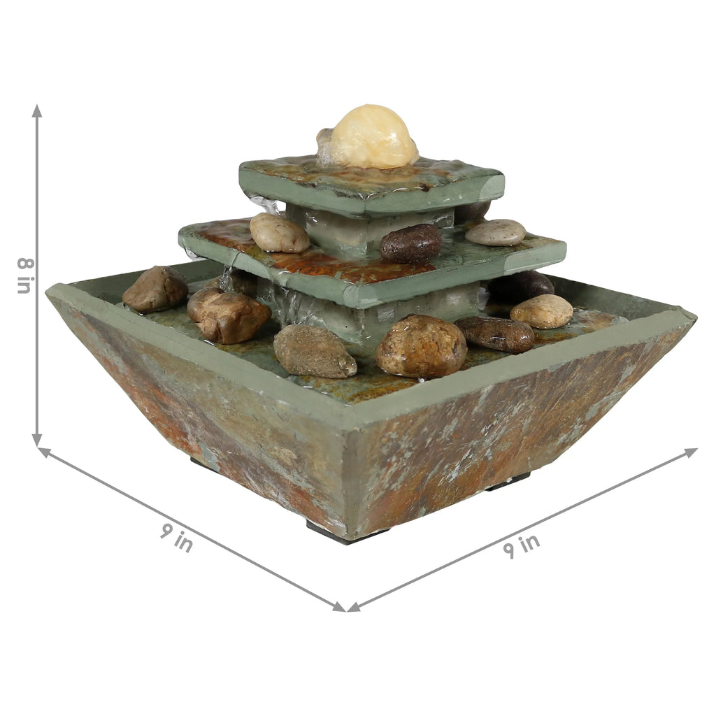 Light LED Ascending Tabletop Slate - Sunnydaze Fountain 8" with