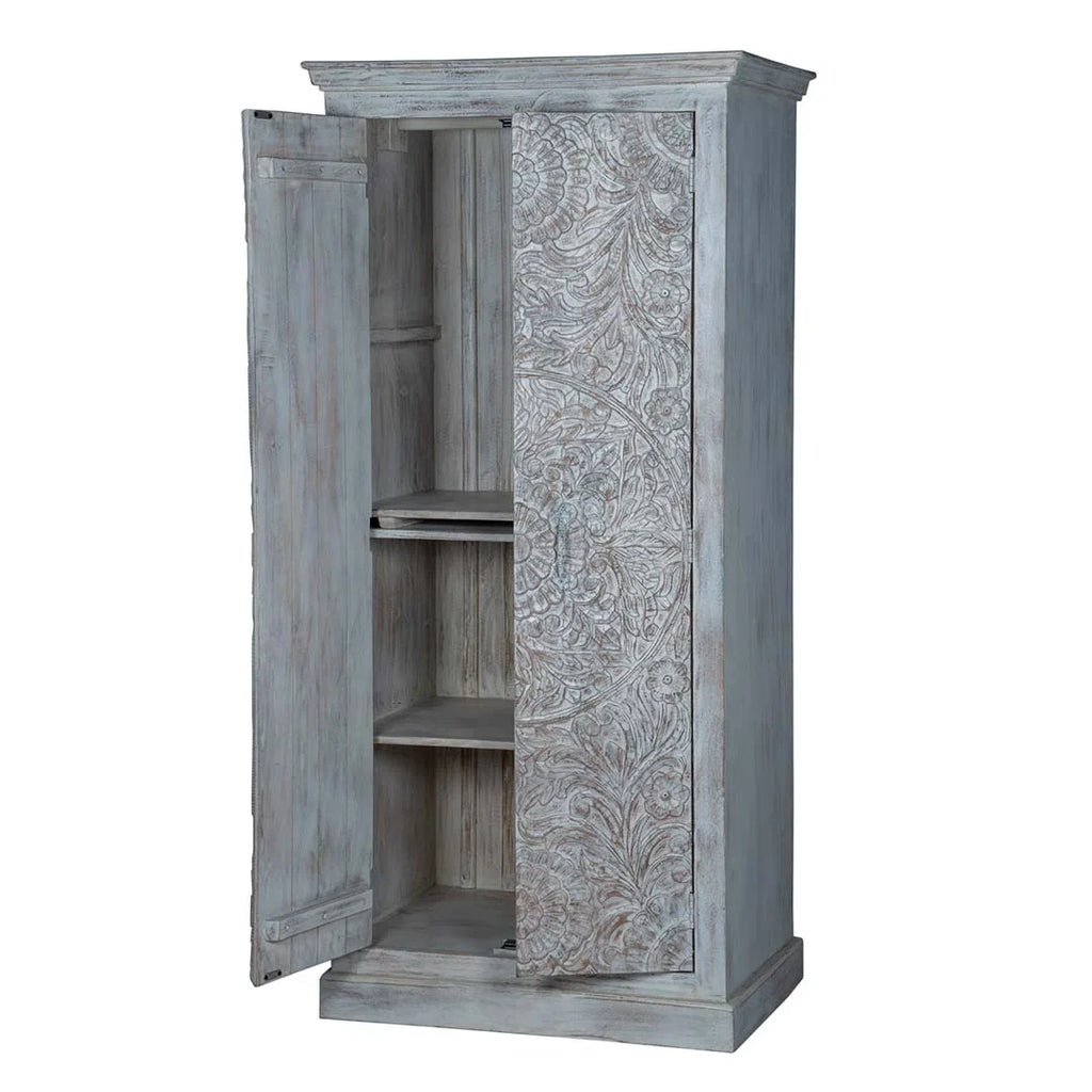 Chic Carved Shabby Wardrobe Maadze White