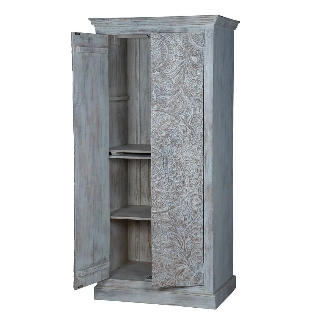 Chic Carved Shabby Wardrobe Maadze White