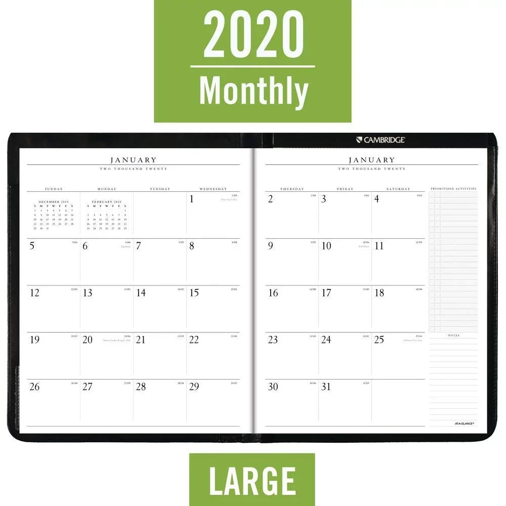 Black, to 11", Monthly 9" January Executive 2020 2021 AT-A-GLANCE? Padfolio, January x 13-Month