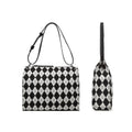 clutch and handbag handbag Black checkerboard pattern Bag Ladies off-white Shoulder