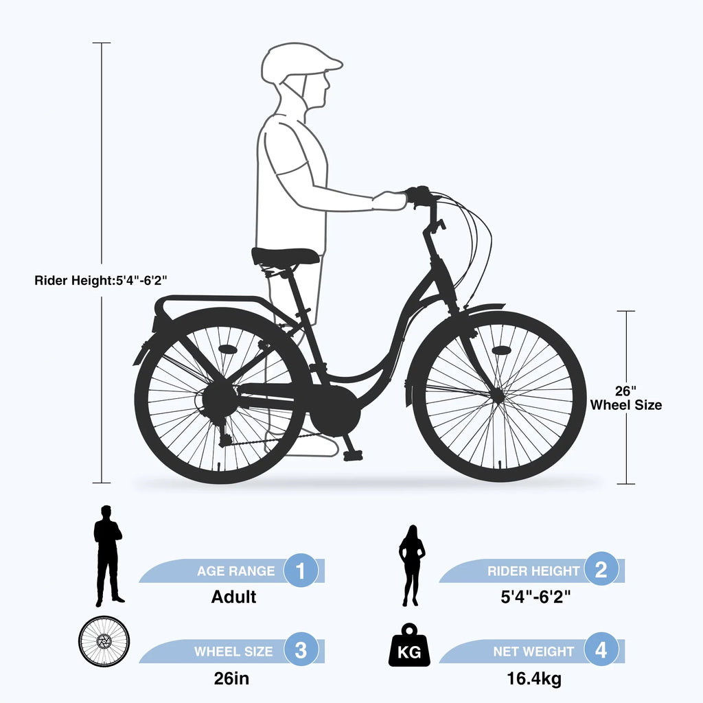 7-Speed Women, Adult for Bike 26" Blue