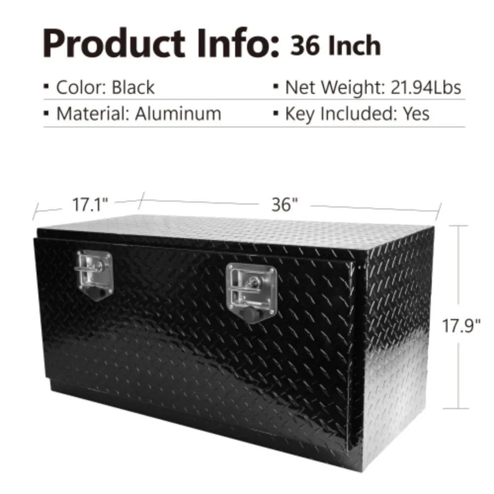Latch + With Aluminum inch Truck + Black Tread Storage+Locks Square Aluminum T-Handle Trailer Heavy Black Duty + Underbody 36"(36"¡Á17.1"¡Á17.9") Tool 36 box Key Box