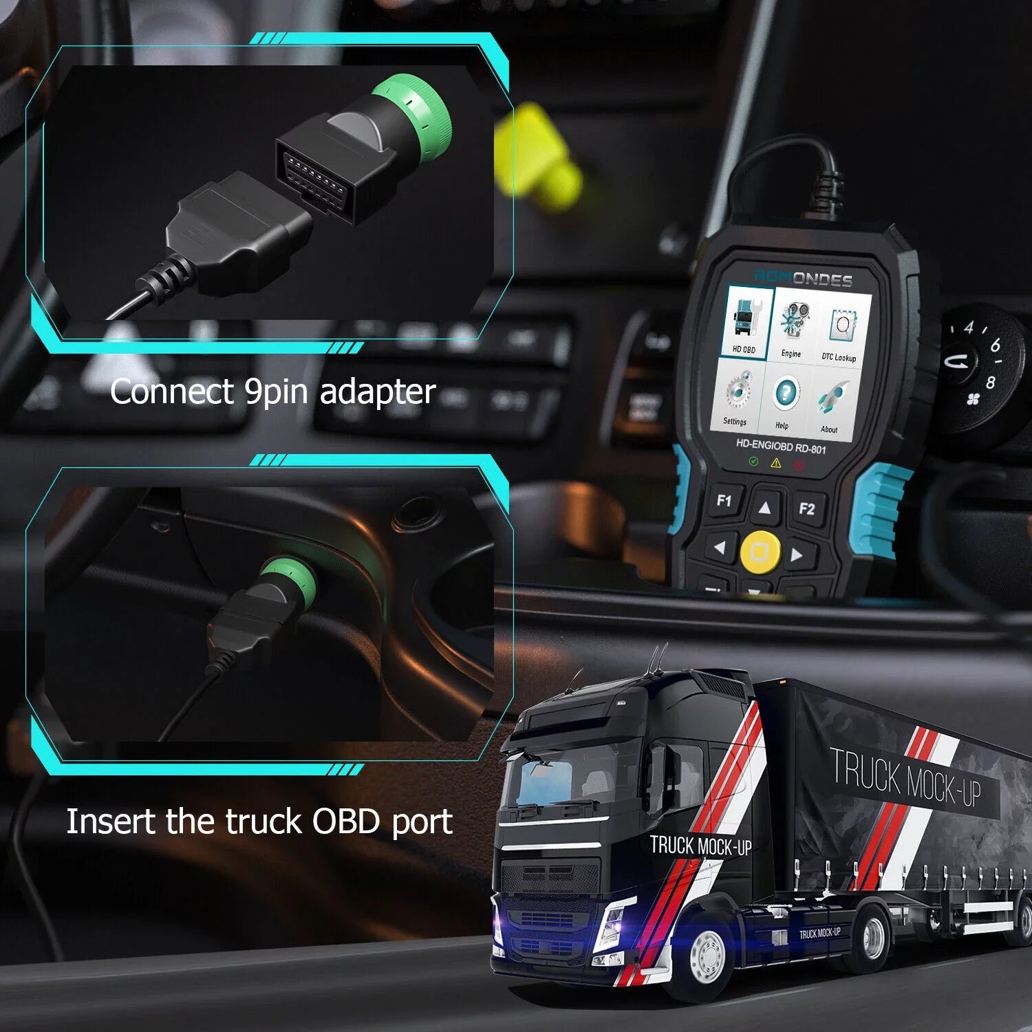 Duty Diesel Diagnostic Reader Scanner DPF Tools OBD2 Romondes Reset RD801 Oil Truck Scanner Truck Code Heavy