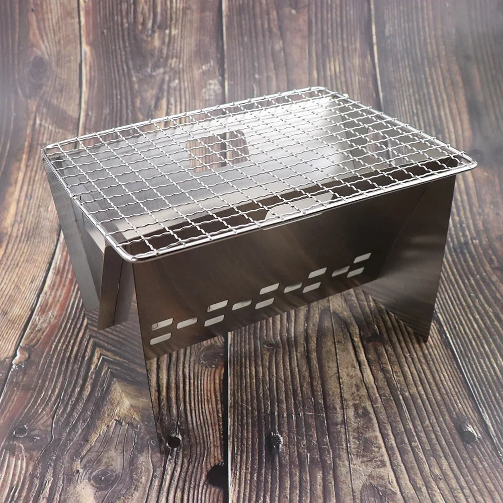 Stainless Steel Portable Plate, Burning Wood Camping Radirus Cooking Stove, BBQs Stove with Perfect Outdoor Folding Grill and for Cooking