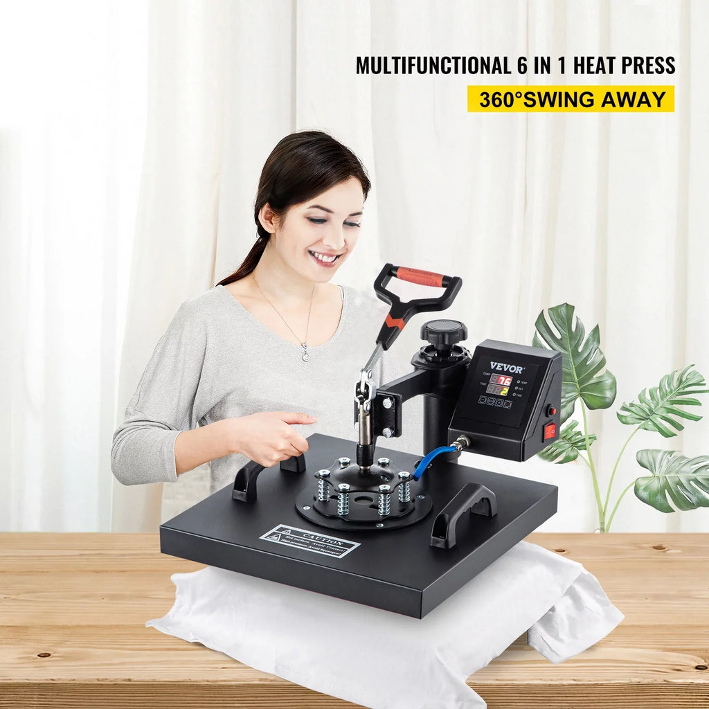 Machine 6 Heat 1 Shirts Hat Transfer Printing for Away T Rotation Display 360 Heat Dual in LED Mug Multifunctional Sublimation Cap Press Digital Combo Degree VEVORbrand 15"x15" Swing Machine Plate