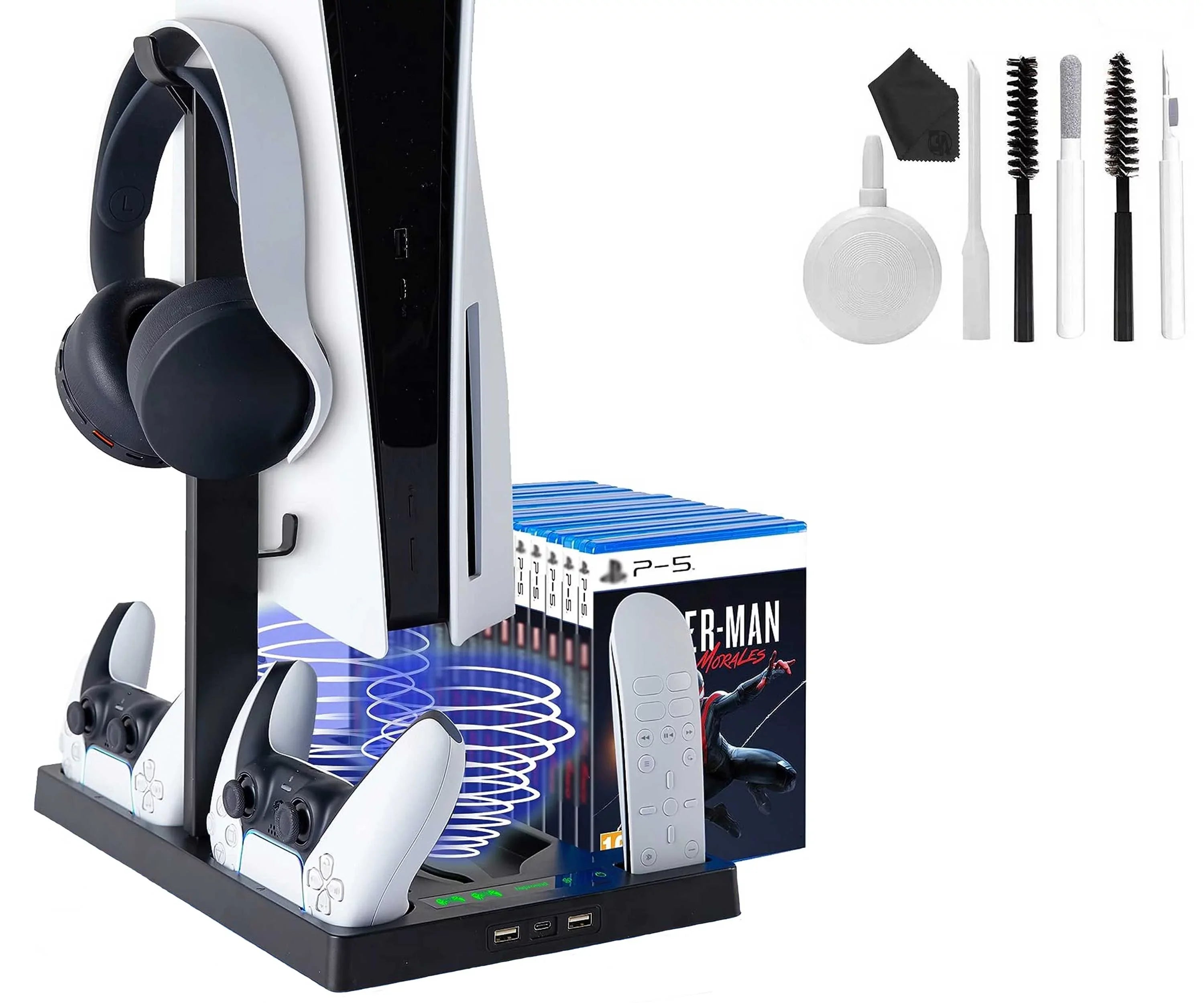 New Game Stand Indicator Slots PS5 with - 15 Controller and Bundle Fan AXTION Vertical Cooling Lamps Like BOLT Charger and Dual