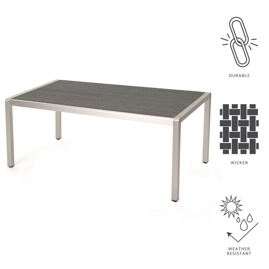 Outdoor Bay Aluminum Coral Wicker Table Dining Top, with Grey