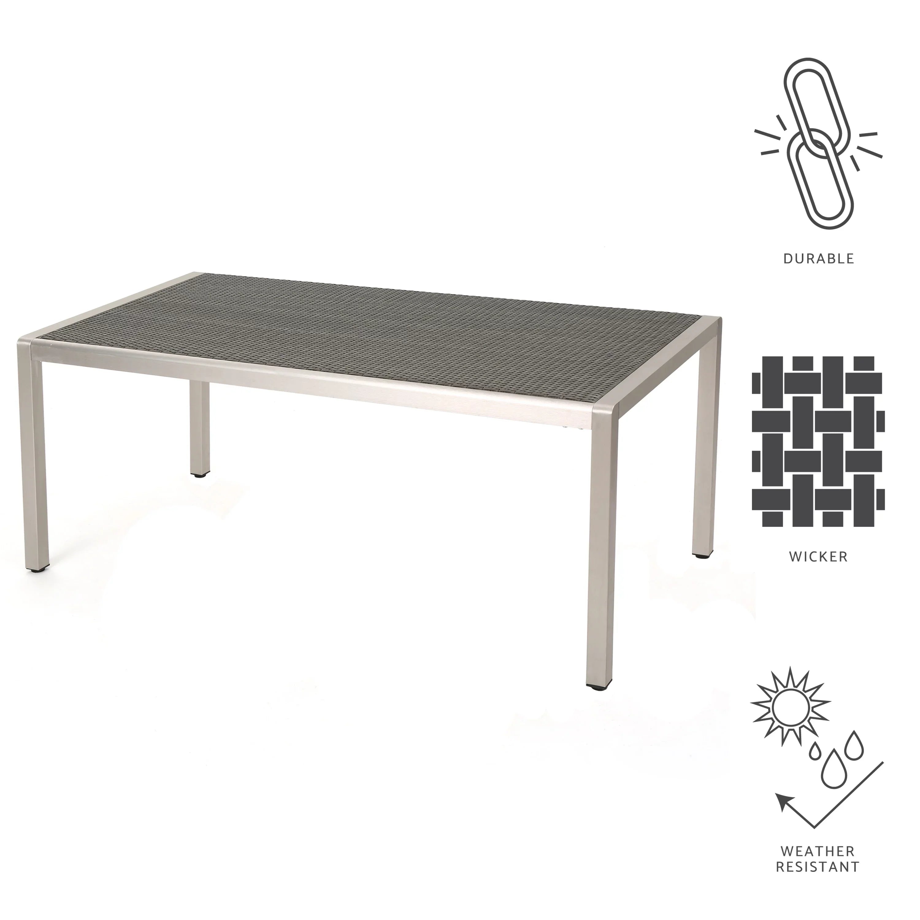Outdoor Bay Aluminum Coral Wicker Table Dining Top, with Grey