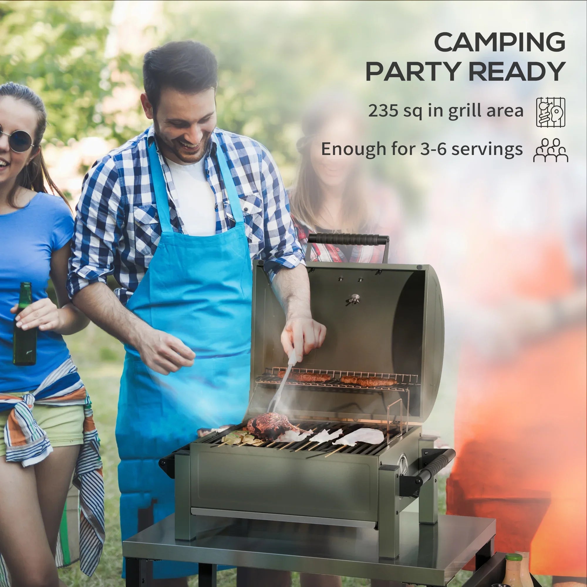 Barbecue, Tabletop Outsunny Green Lid, BBQ Small Charcoal Grill with