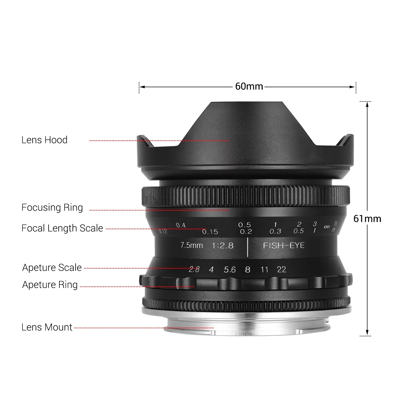 Manual Ultra APS-C Camera Lens Large A6500 F2.8 Andoer 5100 A6400 Compatible A6100 E-Mount Fisheye Andoer Frame A77II with A6000 Wide Aperture Angle 7.5mm Focus Lens A6600 A6300 180¡ã