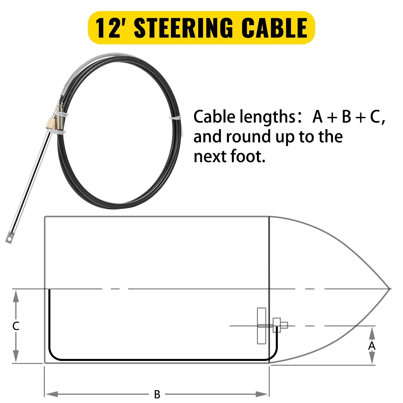 Steering Boat Ft. VEVORbrand 13 12 Cable Accessories Wheel, with Boat In. Mechanical 12 Ft. Rotary Outboard