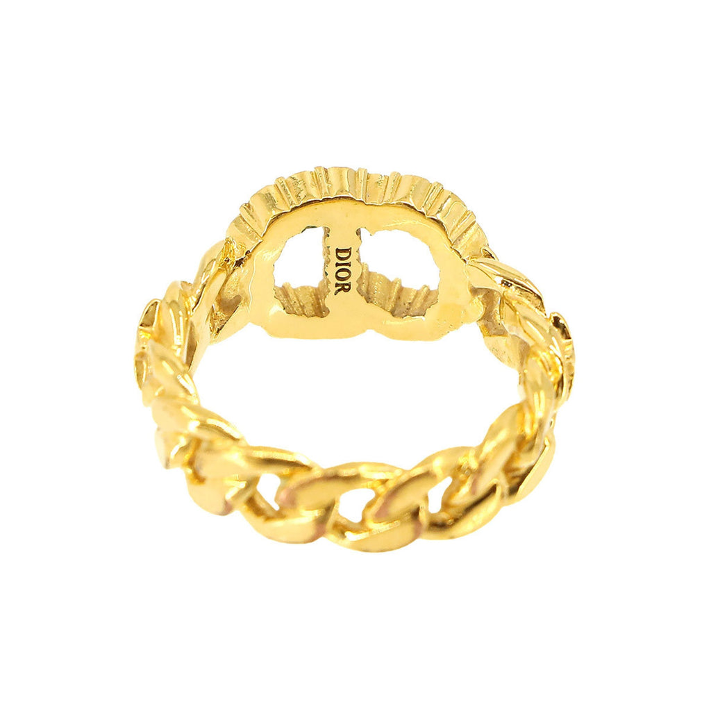Pre-Owned Ring S Rhinestone Clair D Christian Lune Gold Dior (Like New)