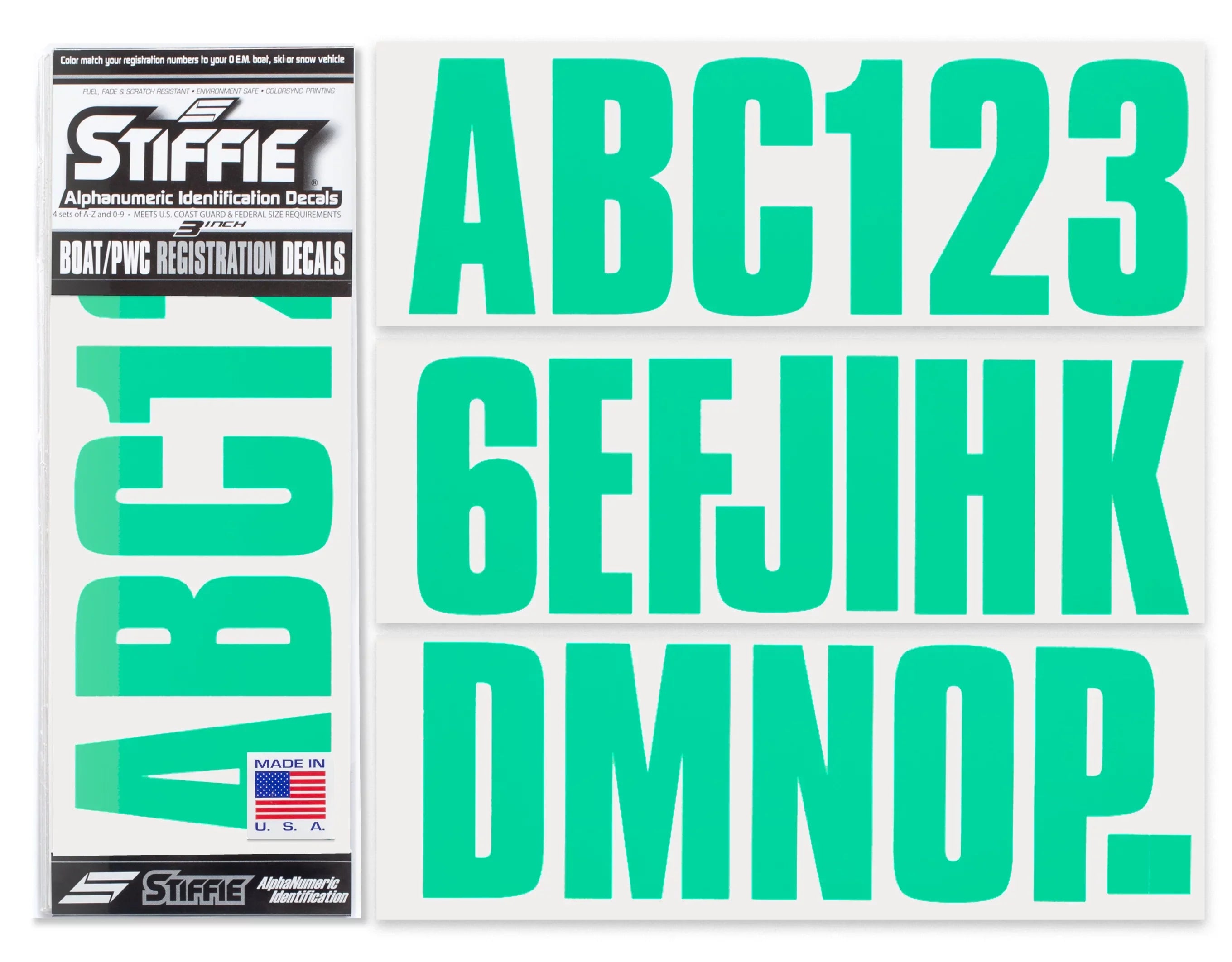 PWC Kit 3" Alpha-Numeric STIFFIE Boats Identification Uniline Custom SeaFoam Watercraft Numbers Marine Green for & Stickers Decals Registration Letters Personal &