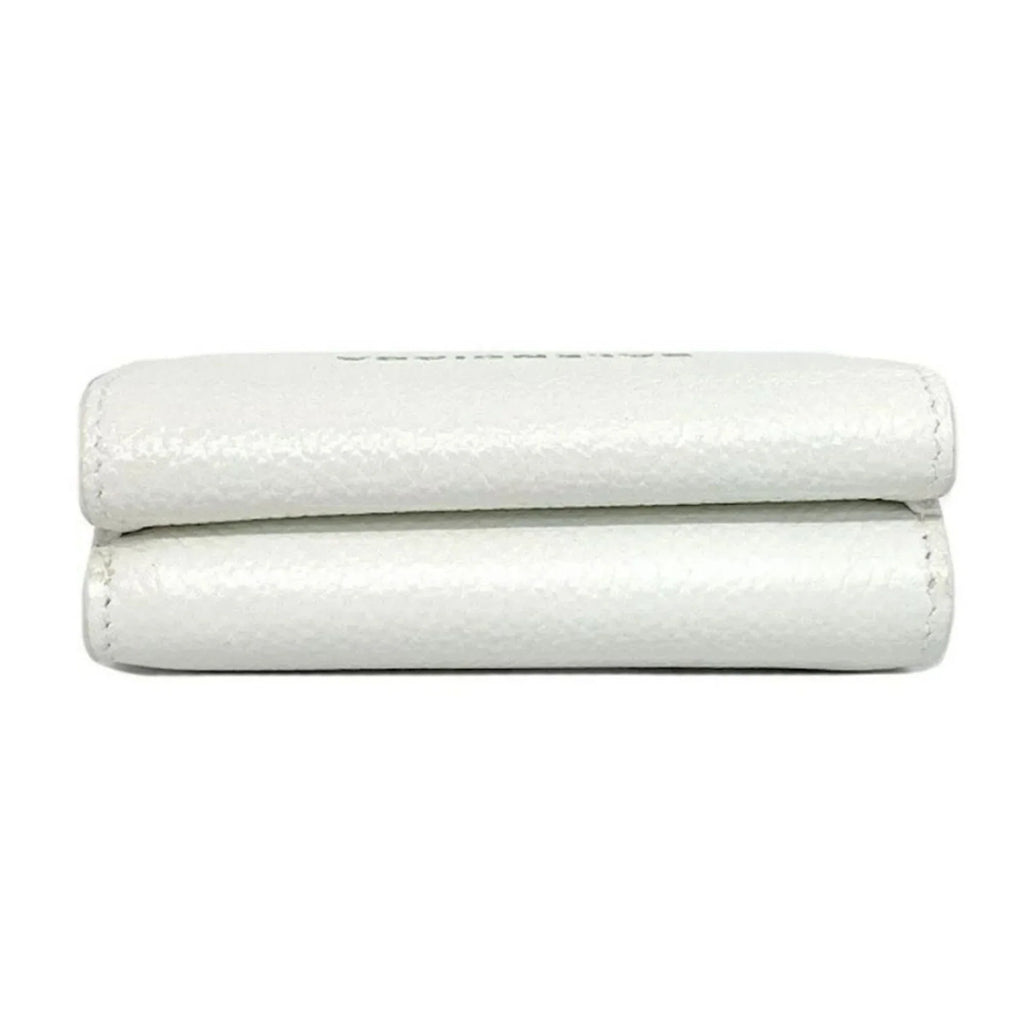 593813 Leather Logo Everyday Wallet Mini Trifold Balenciaga White