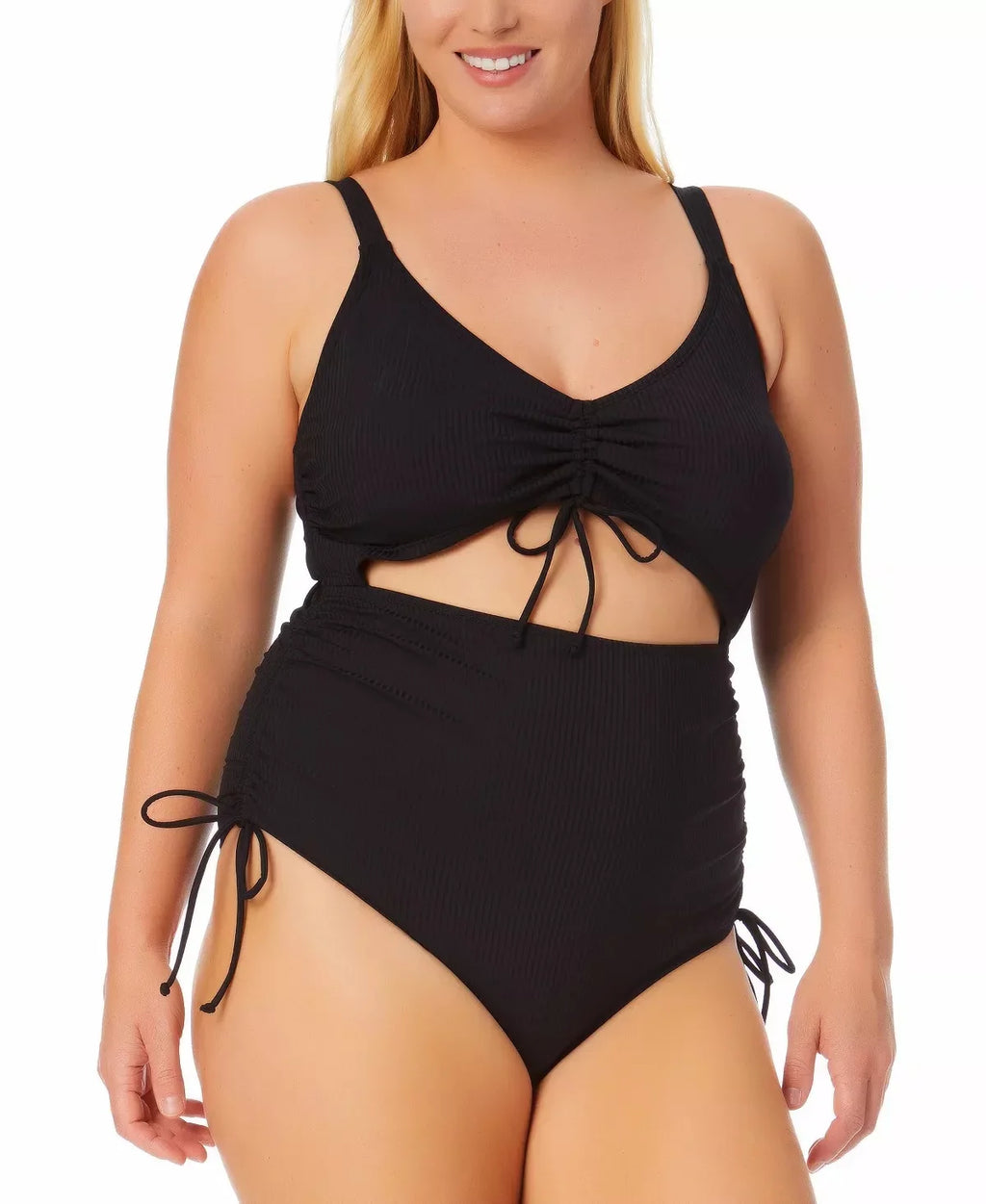 Swimsuit, Cutout Ribbed BLACK Waves One-Piece RICH California Plus US Size 20/22