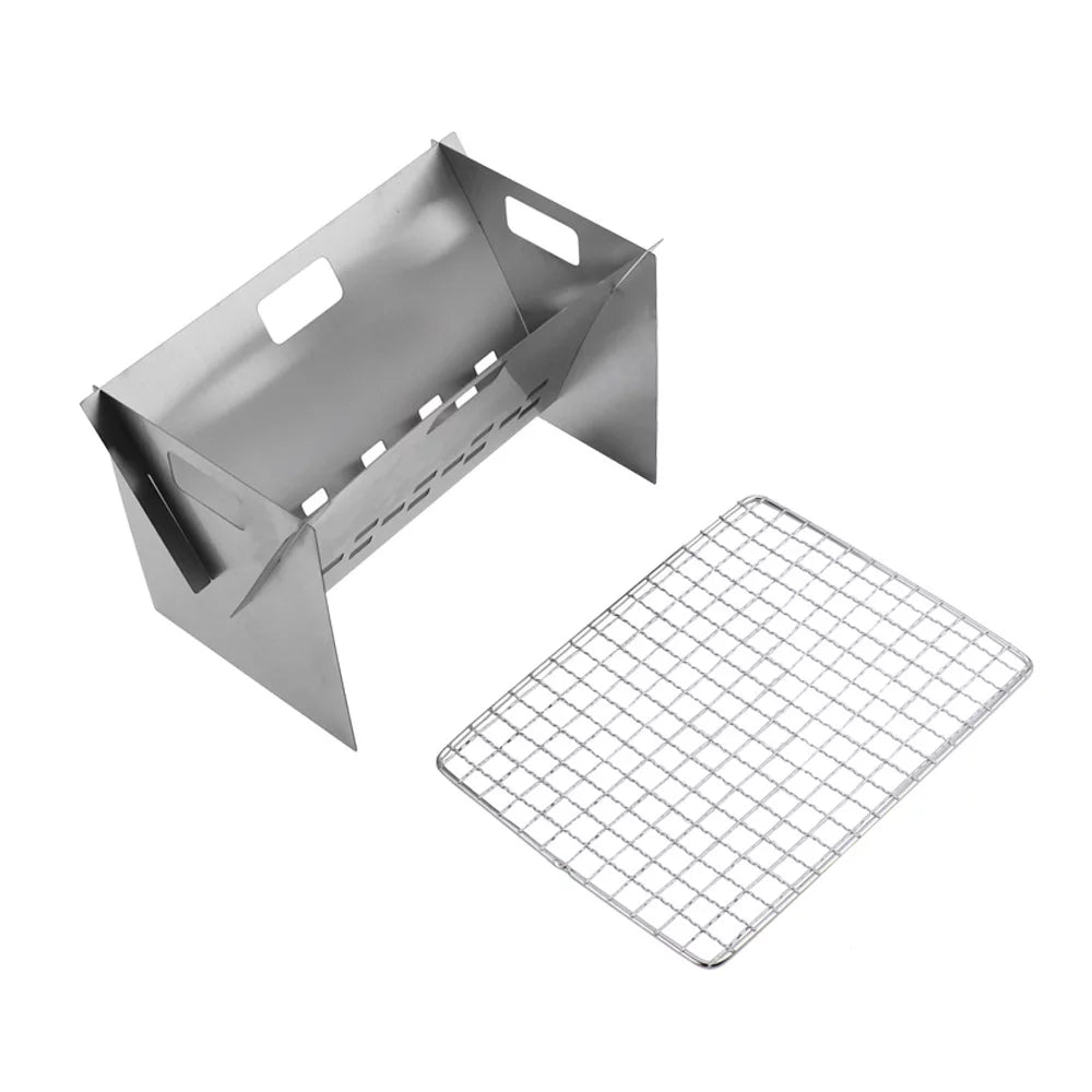 Stainless Steel Portable Plate, Burning Wood Camping Radirus Cooking Stove, BBQs Stove with Perfect Outdoor Folding Grill and for Cooking