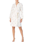 Short Ivory Lauren Floral Fleece Ralph Lauren Wrap Robe, XS Printed