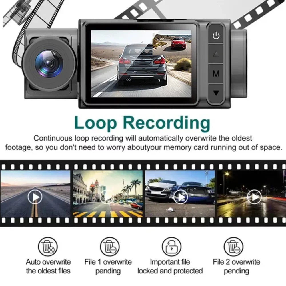 And Triple Car Camera 2\\\" DVR Cam Lens Video Front HD Driving Rear Recorder Dash