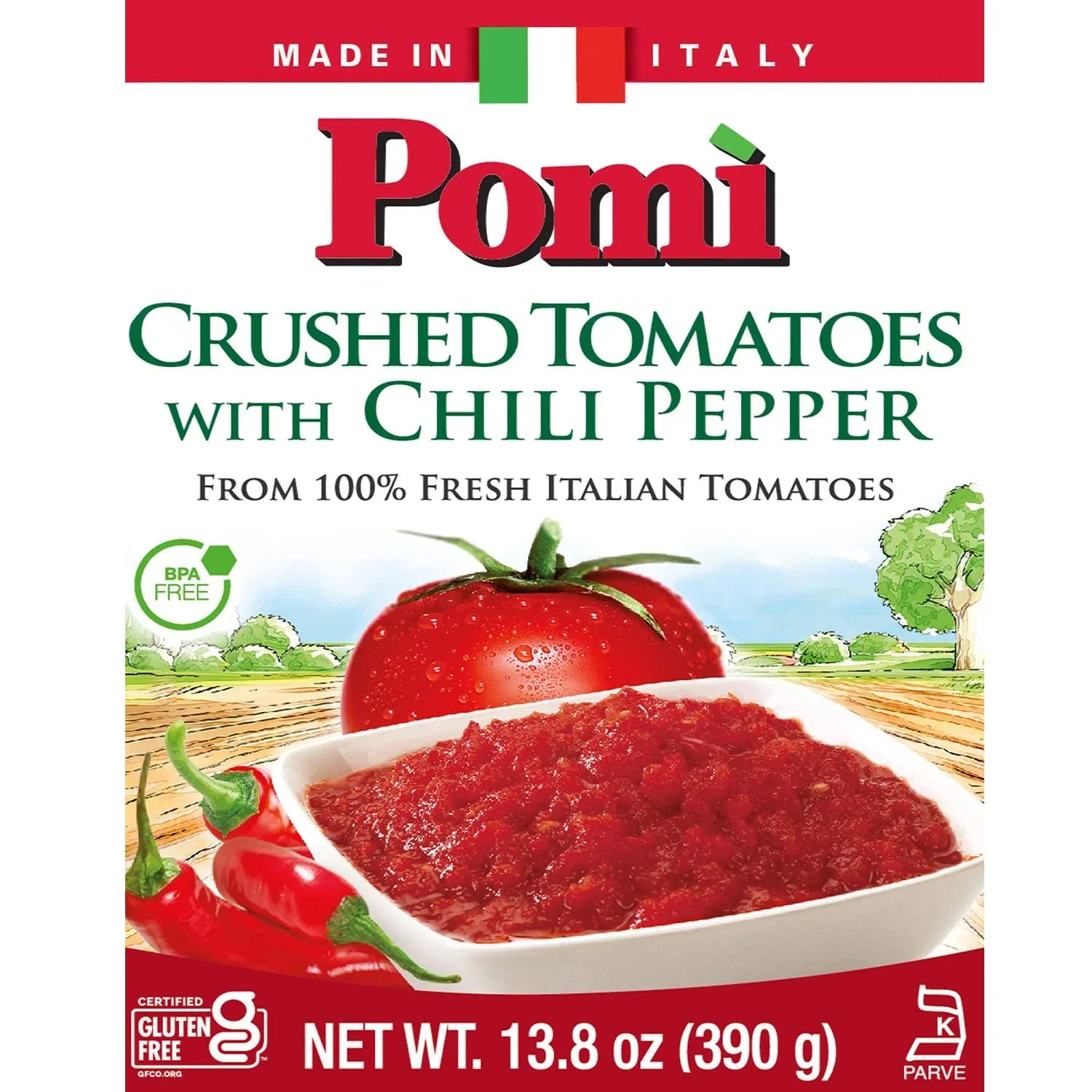 (Pack Tomatoes Chili Crushed - with Pepper 12) 13.8oz of Pom¨¬