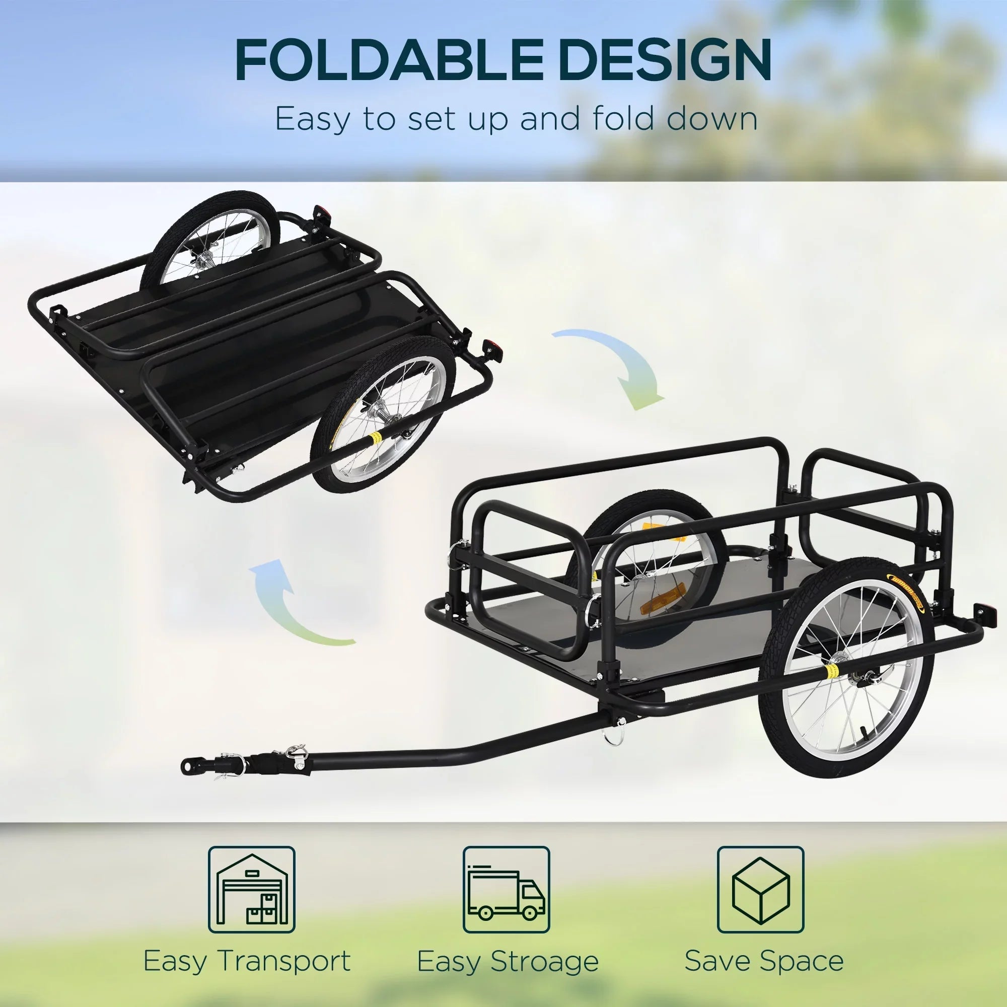 Bike Hitch, Aosom Bicycle Trailer with Trailer Wagon Foldable Cargo Black Cart