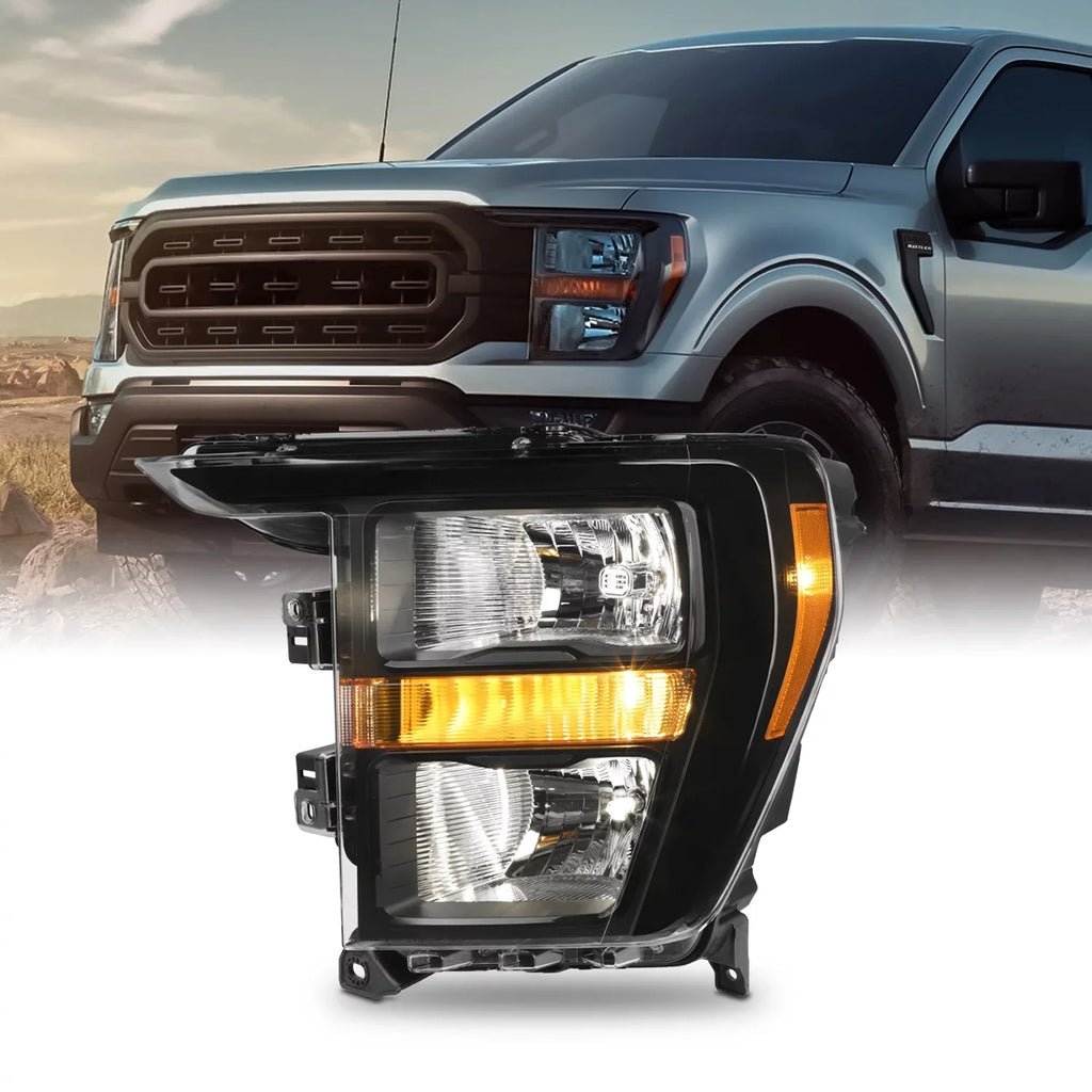 Ford - OE Headlight [Halogen F150 Housing Left Pickup Black Driver 2023 AKKON Fit 2022 Headlamp Type] 2021 Truck Style Side