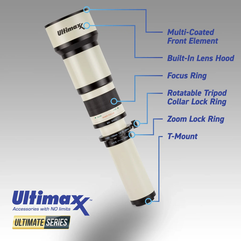 1300mm for f/8 Lens to (with F-Mount 650 2X- 1300-2600mm) Cameras More Telephoto Nikon Ultimaxx Manual &