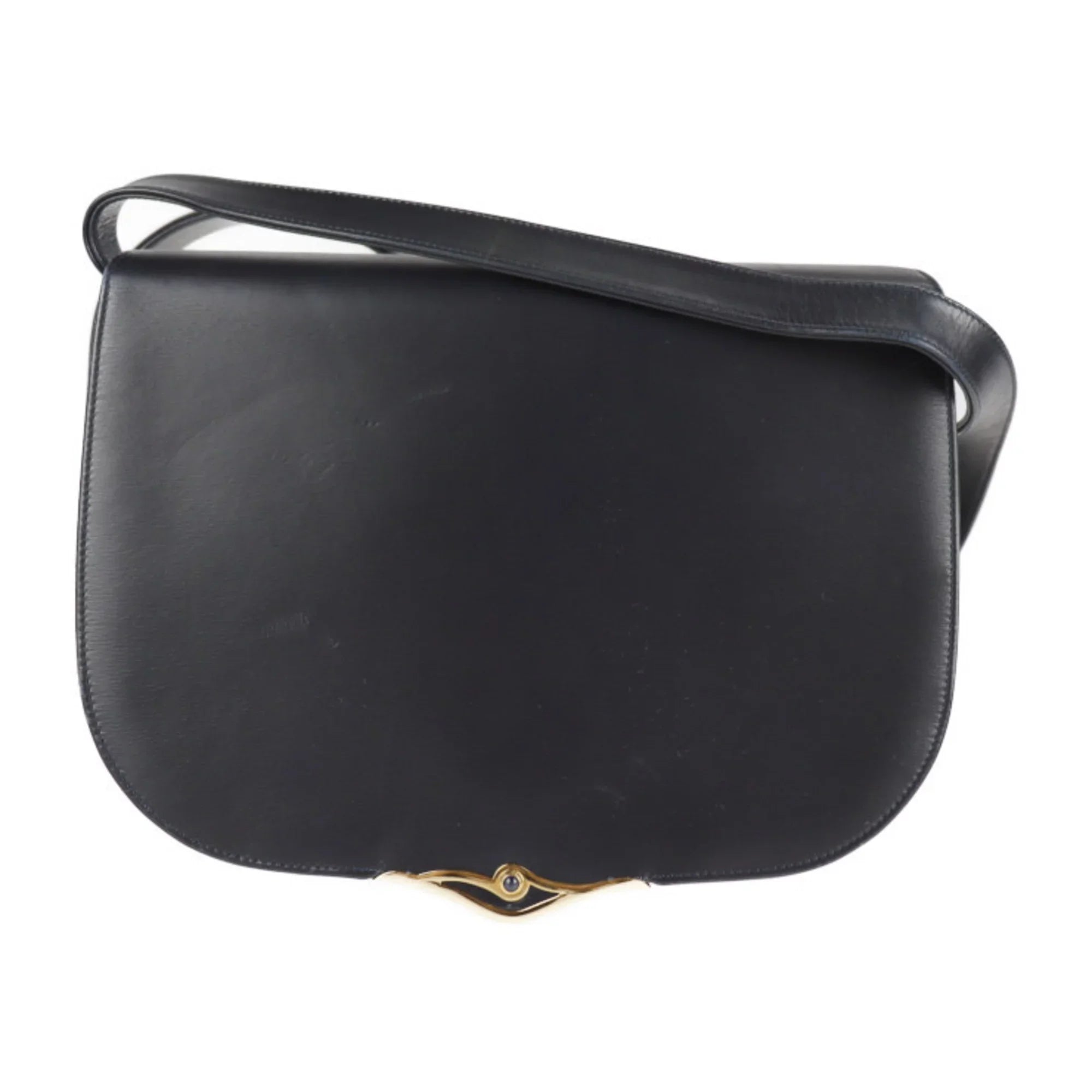 CARTIER 2WAY sapphire Cartier calf Pre-Owned bag shoulder dark clutch (Good) line leather navy