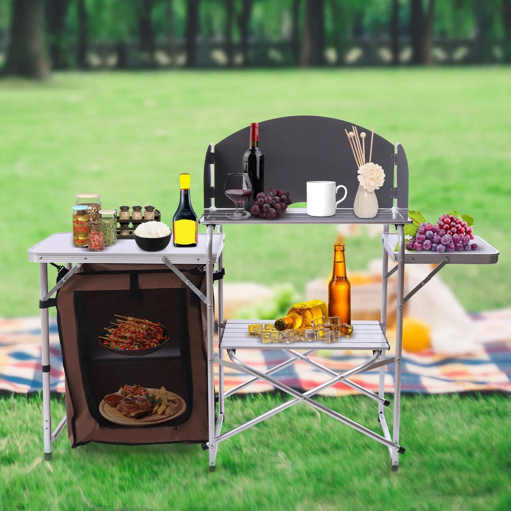 Portable Table Cabinet Miumaeov Camping Picnic Folding BBQ Storage Kitchen Rack Table