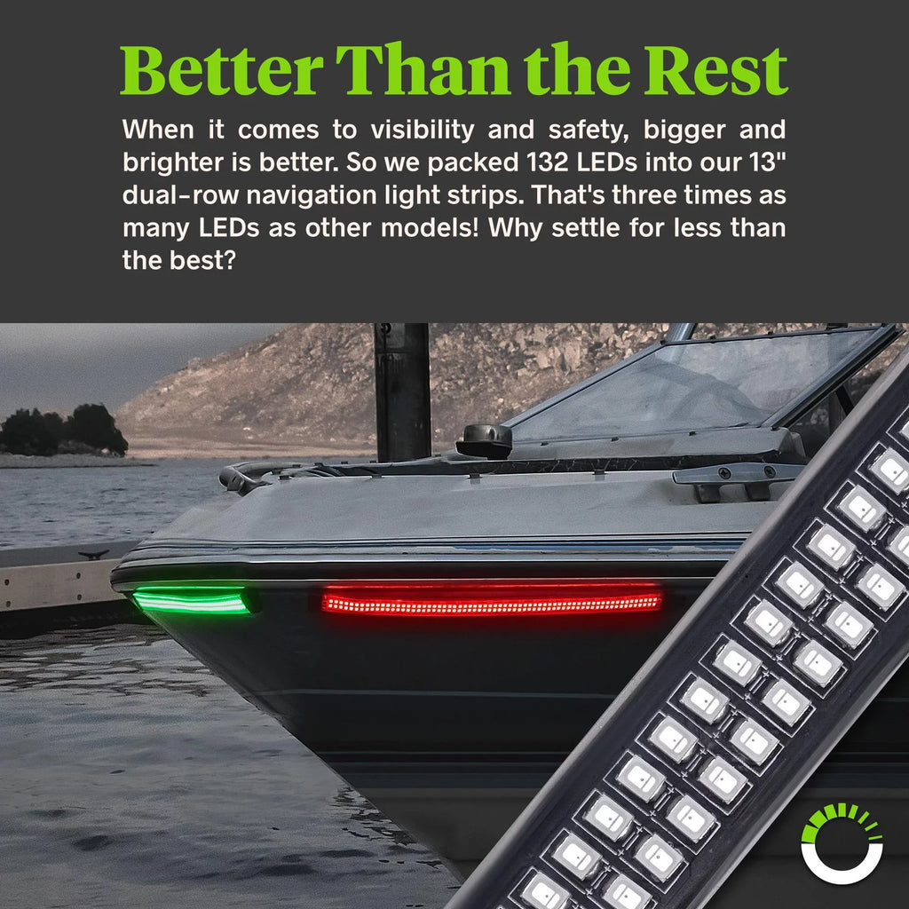 2-Row Kayak Strip Kit Navigation Light Marine Red LED Boat for 132 Green Pontoon