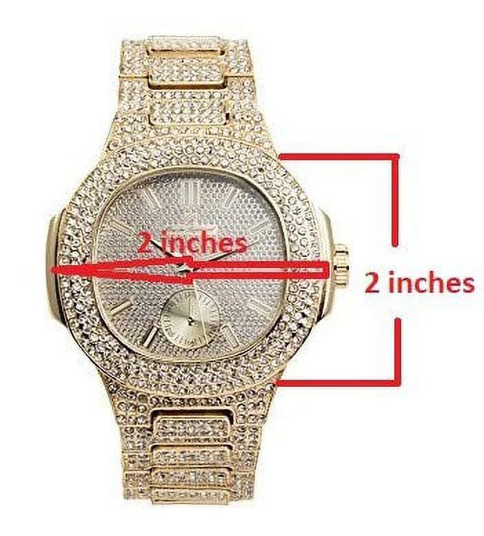 Out w/Matching - Out 8475B Mens Case Bling-ed Oblong Watch Metal Set Bracelet (Gold/Gold) Bling-ed