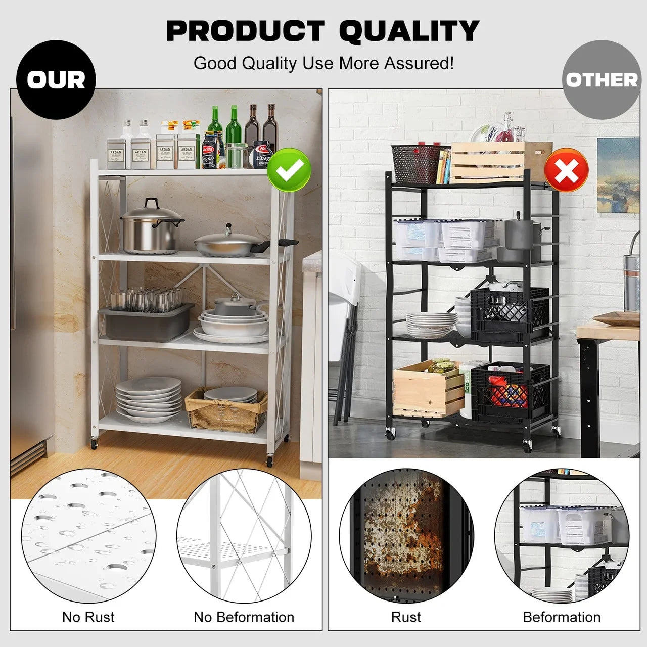 QRInnovations Heavy Duty Tier Modern Style White Shelving Storage Metal Rack 3/4
