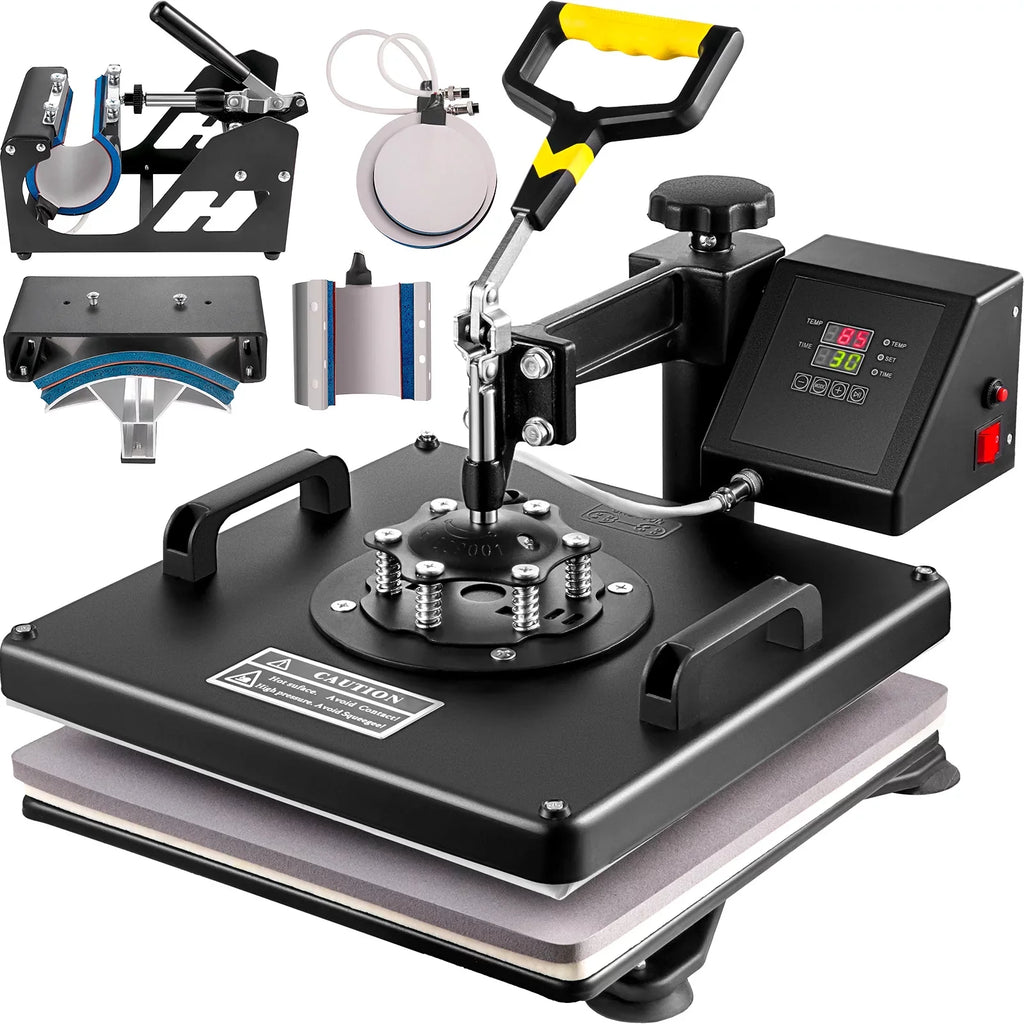 Machine 6 Heat 1 Shirts Hat Transfer Printing for Away T Rotation Display 360 Heat Dual in LED Mug Multifunctional Sublimation Cap Press Digital Combo Degree VEVORbrand 15"x15" Swing Machine Plate