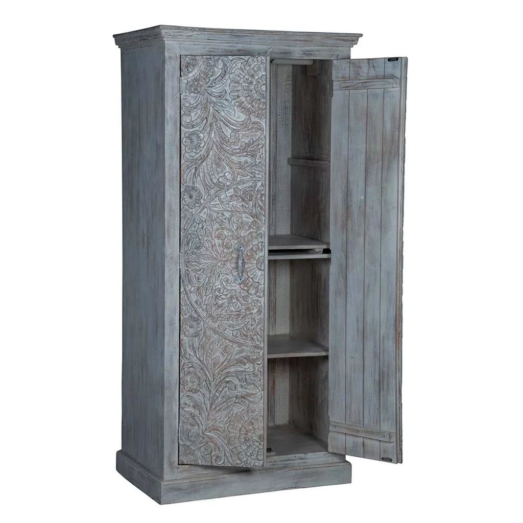 Chic Carved Shabby Wardrobe Maadze White
