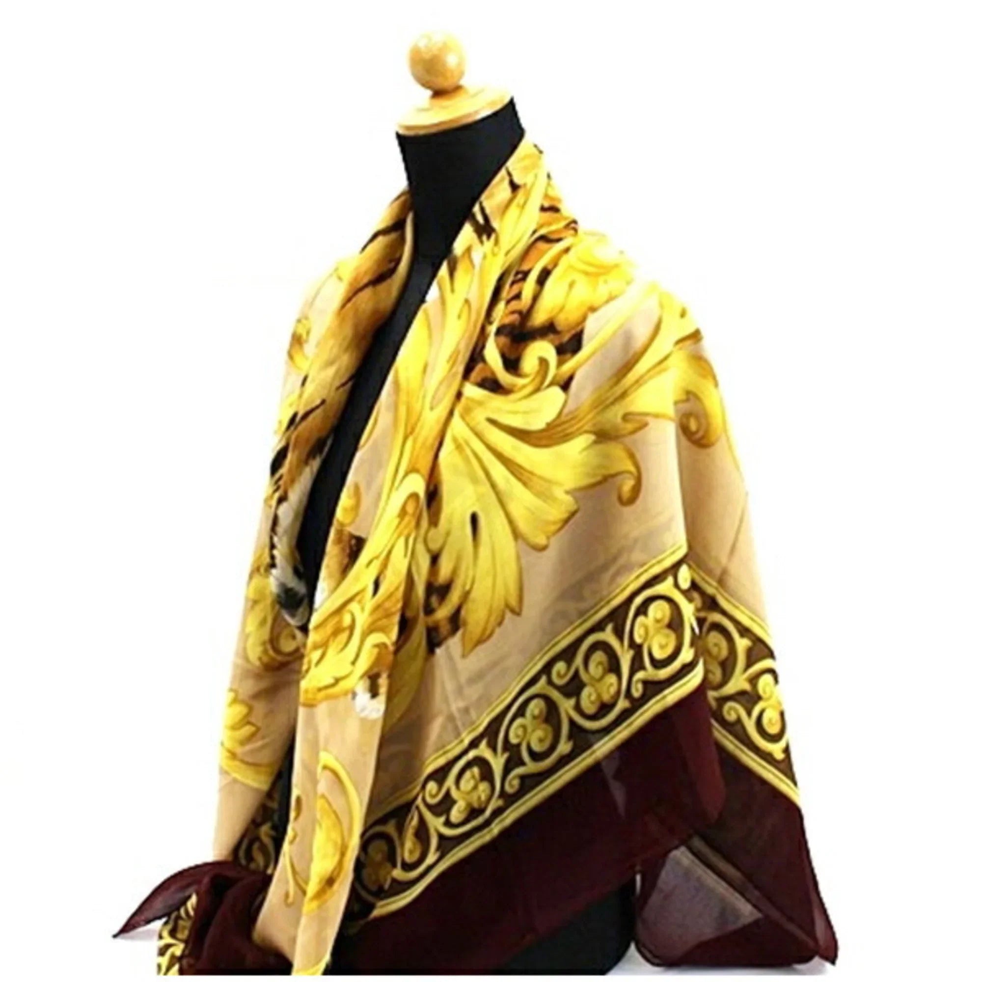 Large Scarf Wine Women's Ferragamo (Good) Beige Pre-Owned Muffler Silk x Salvatore Pattern Tiger