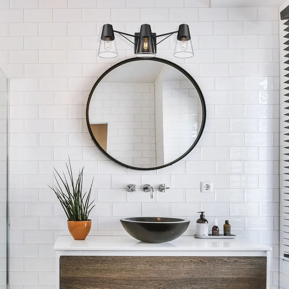 Metal/Glass Ryker Vanity in Golden Lighting Bath Black/Clear Matte 3-Light