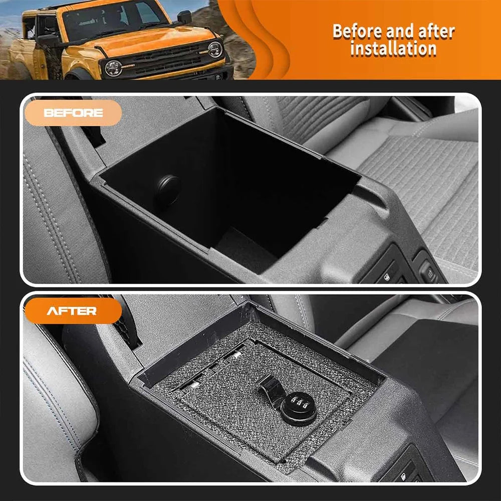 Coating Password, Box Bronco Steel Center for Anti-rust 3-Digit Carbon Safe Console Black 2Door/4Door for Ford with 2021-2022, ALLTIMES