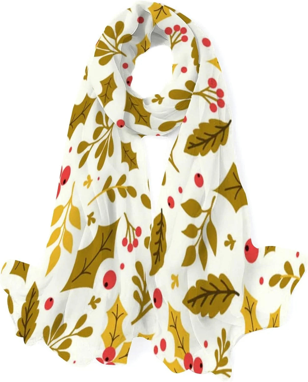 Neck for Wrap Flower Lightweight Long Hyjoy Scarf Women Girls Christmas Silk Shawl Scarves Leaf