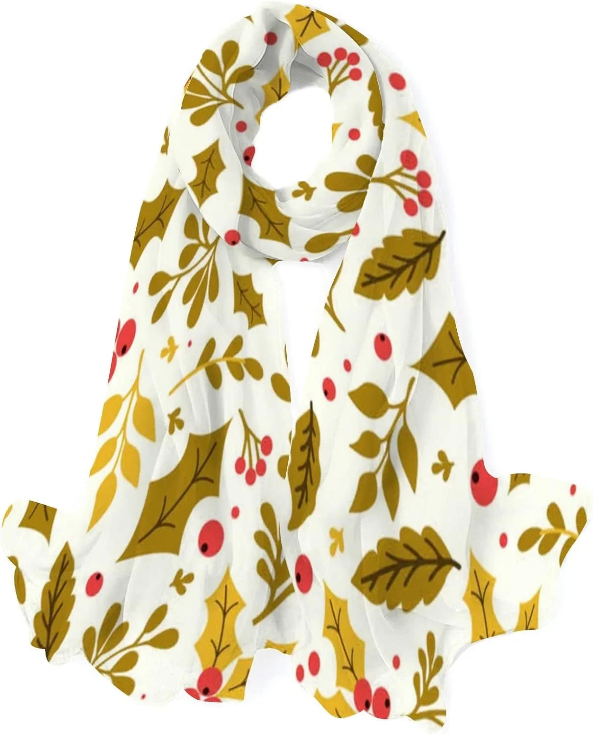 Neck for Wrap Flower Lightweight Long Hyjoy Scarf Women Girls Christmas Silk Shawl Scarves Leaf