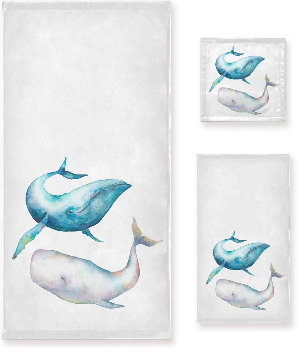 Towel Towel Towel, Humpback Marine for Bowhead 1 Washcloth, 3-Piece Quick Set,Watercolor Bath GZHJMY 1 Absorbent Sets, Drying Sea Soft Whale Bathroom Bath Life Ocean Towel, 1 Towels Hand Whale Blue