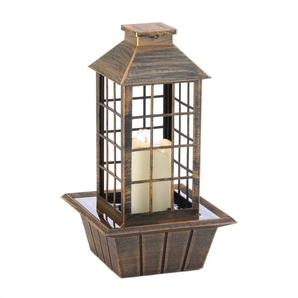 Bronze Decorative Water Fountain Lantern Tabletop - Brushed Home Candle LED